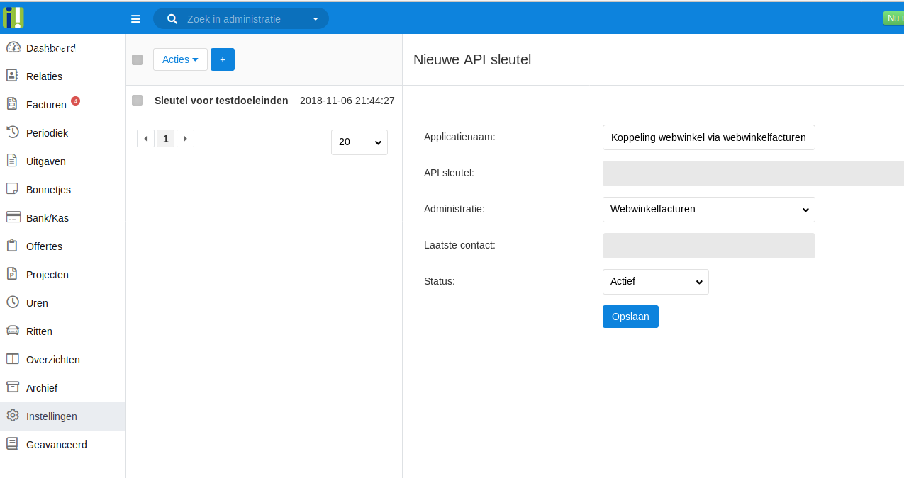 Aanmaken API sleutel Informer